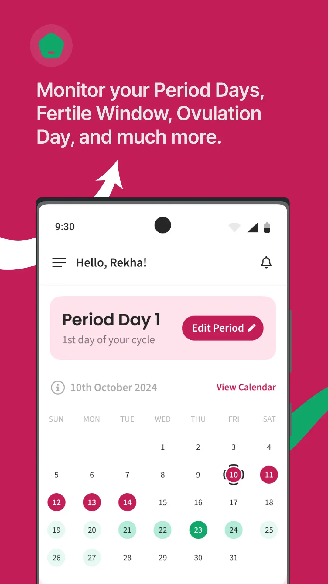 Cylo Care Period Tracker App showing menstrual cycle calendar and tracking features